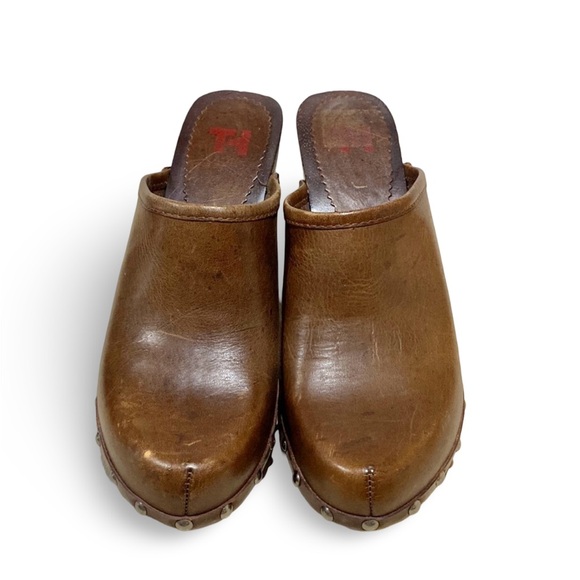 Tommy Hilfiger Brown Leather Studded Brazilian Platform Clogs Size 8.5 - Picture 4 of 6